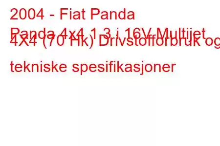 2004 - Fiat Panda
Panda 4x4 1.3 i 16V Multijet 4X4 (70 Hk) Drivstofforbruk og tekniske spesifikasjoner