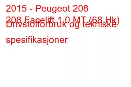 2015 - Peugeot 208
208 Facelift 1.0 MT (68 Hk) Drivstofforbruk og tekniske spesifikasjoner