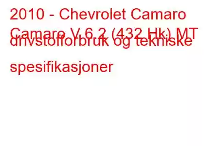 2010 - Chevrolet Camaro
Camaro V 6.2 (432 Hk) MT drivstofforbruk og tekniske spesifikasjoner