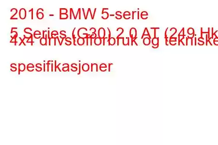 2016 - BMW 5-serie
5 Series (G30) 2.0 AT (249 Hk) 4x4 drivstofforbruk og tekniske spesifikasjoner