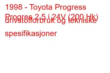 1998 - Toyota Progress
Progres 2.5 i 24V (200 Hk) drivstofforbruk og tekniske spesifikasjoner