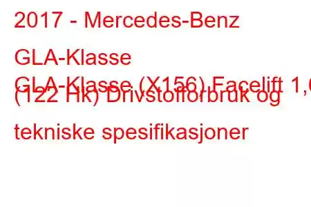 2017 - Mercedes-Benz GLA-Klasse
GLA-Klasse (X156) Facelift 1,6 (122 Hk) Drivstofforbruk og tekniske spesifikasjoner