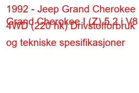 1992 - Jeep Grand Cherokee
Grand Cherokee I (Z) 5.2 i V8 4WD (220 hk) Drivstofforbruk og tekniske spesifikasjoner