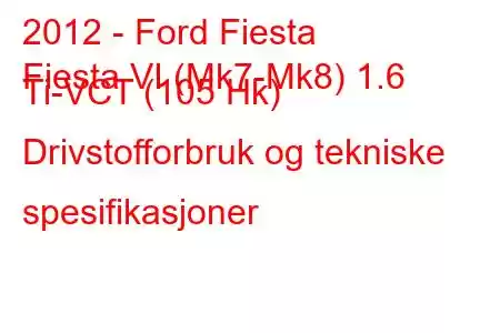 2012 - Ford Fiesta
Fiesta VI (Mk7-Mk8) 1.6 Ti-VCT (105 Hk) Drivstofforbruk og tekniske spesifikasjoner