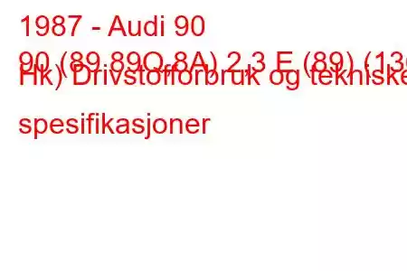 1987 - Audi 90
90 (89,89Q,8A) 2,3 E (89) (136 Hk) Drivstofforbruk og tekniske spesifikasjoner