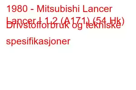 1980 - Mitsubishi Lancer
Lancer I 1.2 (A171) (54 Hk) Drivstofforbruk og tekniske spesifikasjoner