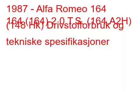 1987 - Alfa Romeo 164
164 (164) 2,0 T.S. (164.A2H) (148 Hk) Drivstofforbruk og tekniske spesifikasjoner