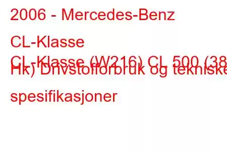 2006 - Mercedes-Benz CL-Klasse
CL-Klasse (W216) CL 500 (388 Hk) Drivstofforbruk og tekniske spesifikasjoner