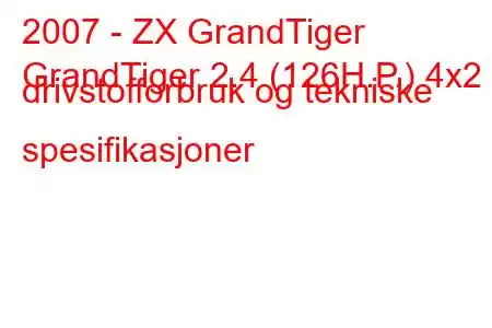 2007 - ZX GrandTiger
GrandTiger 2.4 (126H.P.) 4x2 drivstofforbruk og tekniske spesifikasjoner