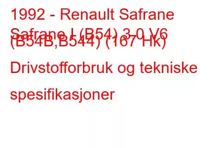 1992 - Renault Safrane
Safrane I (B54) 3.0 V6 (B54B,B544) (167 Hk) Drivstofforbruk og tekniske spesifikasjoner