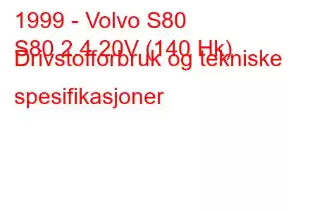 1999 - Volvo S80
S80 2.4 20V (140 Hk) Drivstofforbruk og tekniske spesifikasjoner