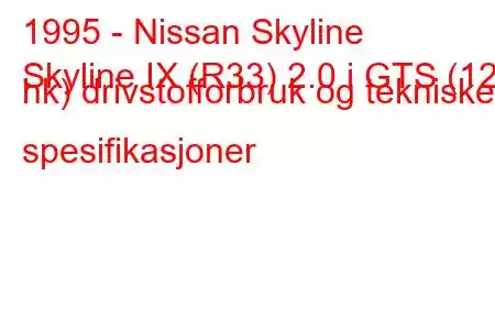 1995 - Nissan Skyline
Skyline IX (R33) 2.0 i GTS (125 hk) drivstofforbruk og tekniske spesifikasjoner