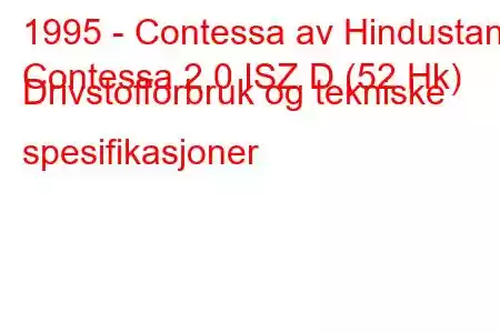 1995 - Contessa av Hindustan
Contessa 2.0 ISZ D (52 Hk) Drivstofforbruk og tekniske spesifikasjoner