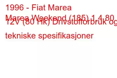 1996 - Fiat Marea
Marea Weekend (185) 1,4 80 12V (80 Hk) Drivstofforbruk og tekniske spesifikasjoner