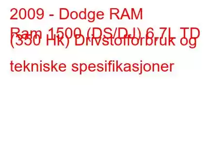 2009 - Dodge RAM
Ram 1500 (DS/DJ) 6,7L TD (350 Hk) Drivstofforbruk og tekniske spesifikasjoner