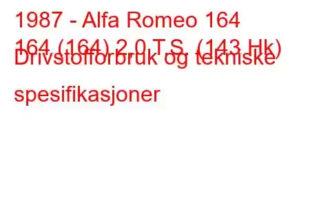 1987 - Alfa Romeo 164
164 (164) 2,0 T.S. (143 Hk) Drivstofforbruk og tekniske spesifikasjoner