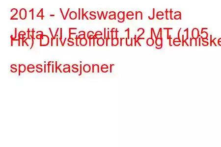 2014 - Volkswagen Jetta
Jetta VI Facelift 1.2 MT (105 Hk) Drivstofforbruk og tekniske spesifikasjoner