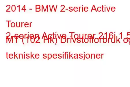 2014 - BMW 2-serie Active Tourer
2-serien Active Tourer 216i 1,5 MT (102 Hk) Drivstofforbruk og tekniske spesifikasjoner