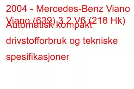 2004 - Mercedes-Benz Viano
Viano (639) 3.2 V6 (218 Hk) Automatisk kompakt drivstofforbruk og tekniske spesifikasjoner