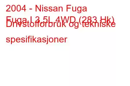 2004 - Nissan Fuga
Fuga I 3,5L 4WD (283 Hk) Drivstofforbruk og tekniske spesifikasjoner