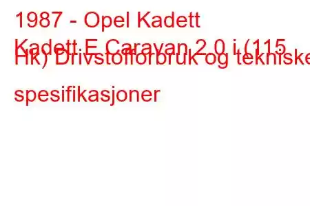 1987 - Opel Kadett
Kadett E Caravan 2.0 i (115 Hk) Drivstofforbruk og tekniske spesifikasjoner