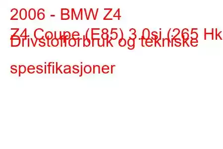 2006 - BMW Z4
Z4 Coupe (E85) 3.0si (265 Hk) Drivstofforbruk og tekniske spesifikasjoner