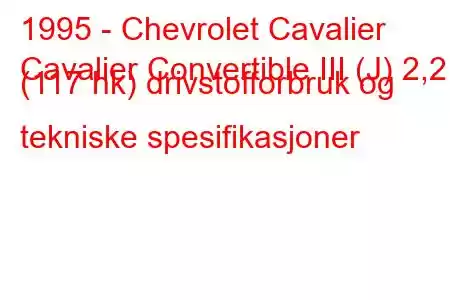 1995 - Chevrolet Cavalier
Cavalier Convertible III (J) 2,2 i (117 hk) drivstofforbruk og tekniske spesifikasjoner