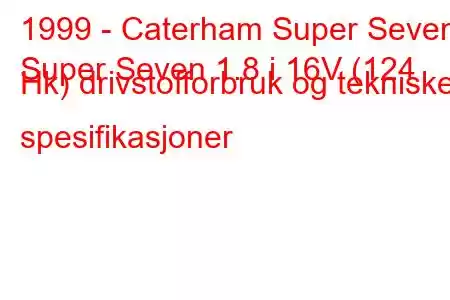 1999 - Caterham Super Seven
Super Seven 1.8 i 16V (124 Hk) drivstofforbruk og tekniske spesifikasjoner