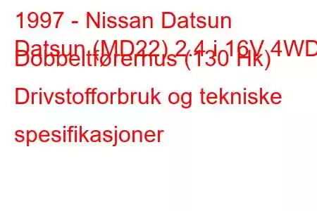 1997 - Nissan Datsun
Datsun (MD22) 2.4 i 16V 4WD Dobbeltførerhus (130 Hk) Drivstofforbruk og tekniske spesifikasjoner