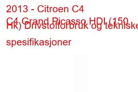 2013 - Citroen C4
C4 Grand Picasso HDI (150 Hk) Drivstofforbruk og tekniske spesifikasjoner