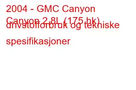 2004 - GMC Canyon
Canyon 2,8L (175 hk) drivstofforbruk og tekniske spesifikasjoner