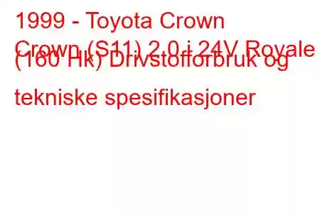 1999 - Toyota Crown
Crown (S11) 2.0 i 24V Royale (160 Hk) Drivstofforbruk og tekniske spesifikasjoner