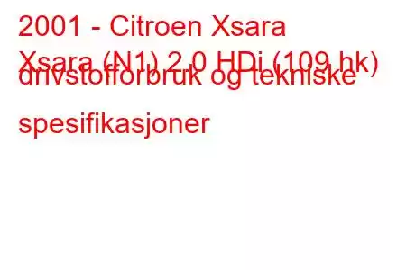 2001 - Citroen Xsara
Xsara (N1) 2.0 HDi (109 hk) drivstofforbruk og tekniske spesifikasjoner