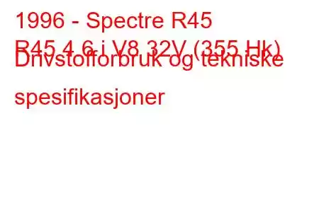 1996 - Spectre R45
R45 4.6 i V8 32V (355 Hk) Drivstofforbruk og tekniske spesifikasjoner