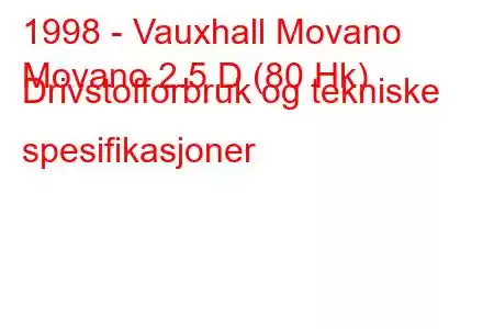 1998 - Vauxhall Movano
Movano 2.5 D (80 Hk) Drivstofforbruk og tekniske spesifikasjoner