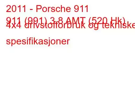 2011 - Porsche 911
911 (991) 3,8 AMT (520 Hk) 4x4 drivstofforbruk og tekniske spesifikasjoner