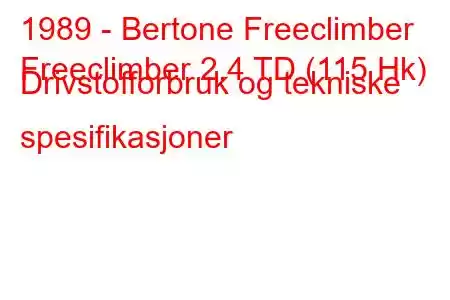 1989 - Bertone Freeclimber
Freeclimber 2.4 TD (115 Hk) Drivstofforbruk og tekniske spesifikasjoner