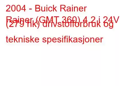 2004 - Buick Rainer
Rainer (GMT 360) 4.2 i 24V (279 hk) drivstofforbruk og tekniske spesifikasjoner