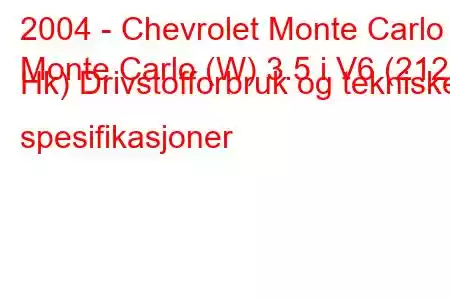 2004 - Chevrolet Monte Carlo
Monte Carlo (W) 3.5 i V6 (212 Hk) Drivstofforbruk og tekniske spesifikasjoner