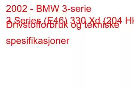 2002 - BMW 3-serie
3 Series (E46) 330 Xd (204 Hk) Drivstofforbruk og tekniske spesifikasjoner