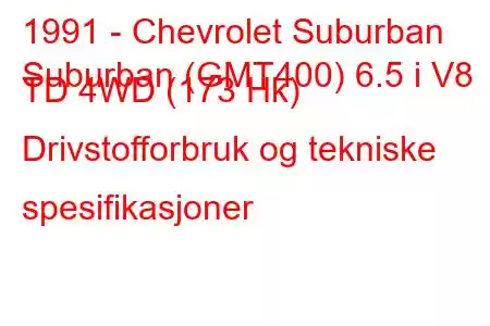 1991 - Chevrolet Suburban
Suburban (GMT400) 6.5 i V8 TD 4WD (173 Hk) Drivstofforbruk og tekniske spesifikasjoner