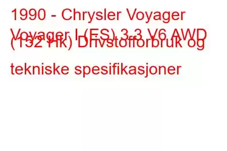 1990 - Chrysler Voyager
Voyager I (ES) 3.3 V6 AWD (152 Hk) Drivstofforbruk og tekniske spesifikasjoner