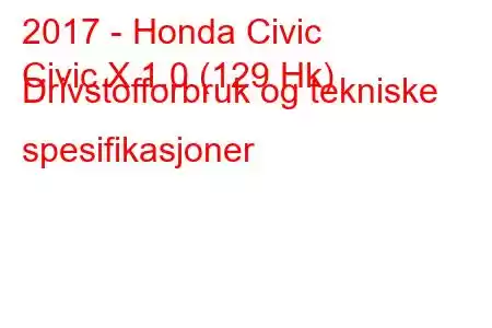 2017 - Honda Civic
Civic X 1.0 (129 Hk) Drivstofforbruk og tekniske spesifikasjoner