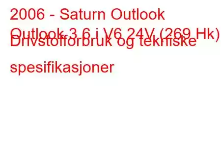 2006 - Saturn Outlook
Outlook 3.6 i V6 24V (269 Hk) Drivstofforbruk og tekniske spesifikasjoner