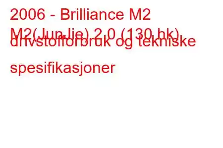 2006 - Brilliance M2
M2(JunJie) 2.0 (130 hk) drivstofforbruk og tekniske spesifikasjoner