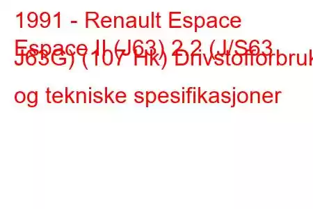 1991 - Renault Espace
Espace II (J63) 2.2 (J/S63 J63G) (107 Hk) Drivstofforbruk og tekniske spesifikasjoner