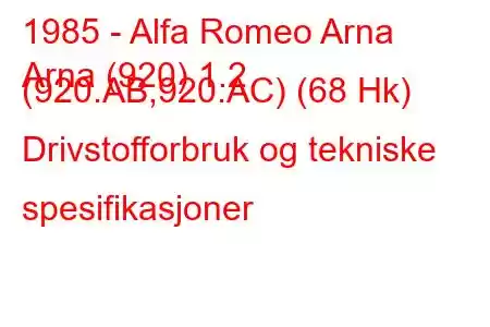 1985 - Alfa Romeo Arna
Arna (920) 1.2 (920.AB,920.AC) (68 Hk) Drivstofforbruk og tekniske spesifikasjoner