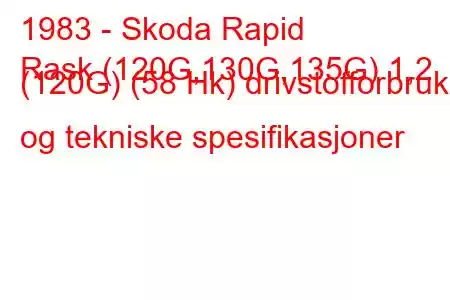 1983 - Skoda Rapid
Rask (120G,130G,135G) 1,2 (120G) (58 Hk) drivstofforbruk og tekniske spesifikasjoner