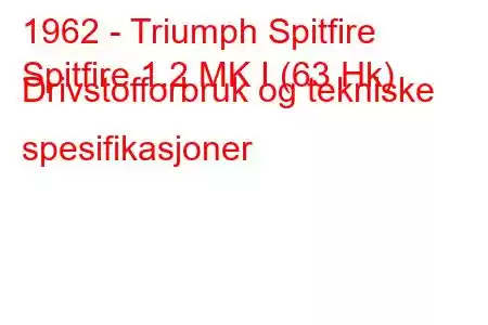 1962 - Triumph Spitfire
Spitfire 1.2 MK I (63 Hk) Drivstofforbruk og tekniske spesifikasjoner