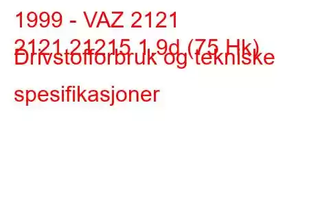 1999 - VAZ 2121
2121 21215 1.9d (75 Hk) Drivstofforbruk og tekniske spesifikasjoner